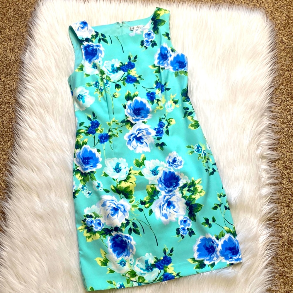 Amanda Lane petite Blue Flowered Dress, 4P